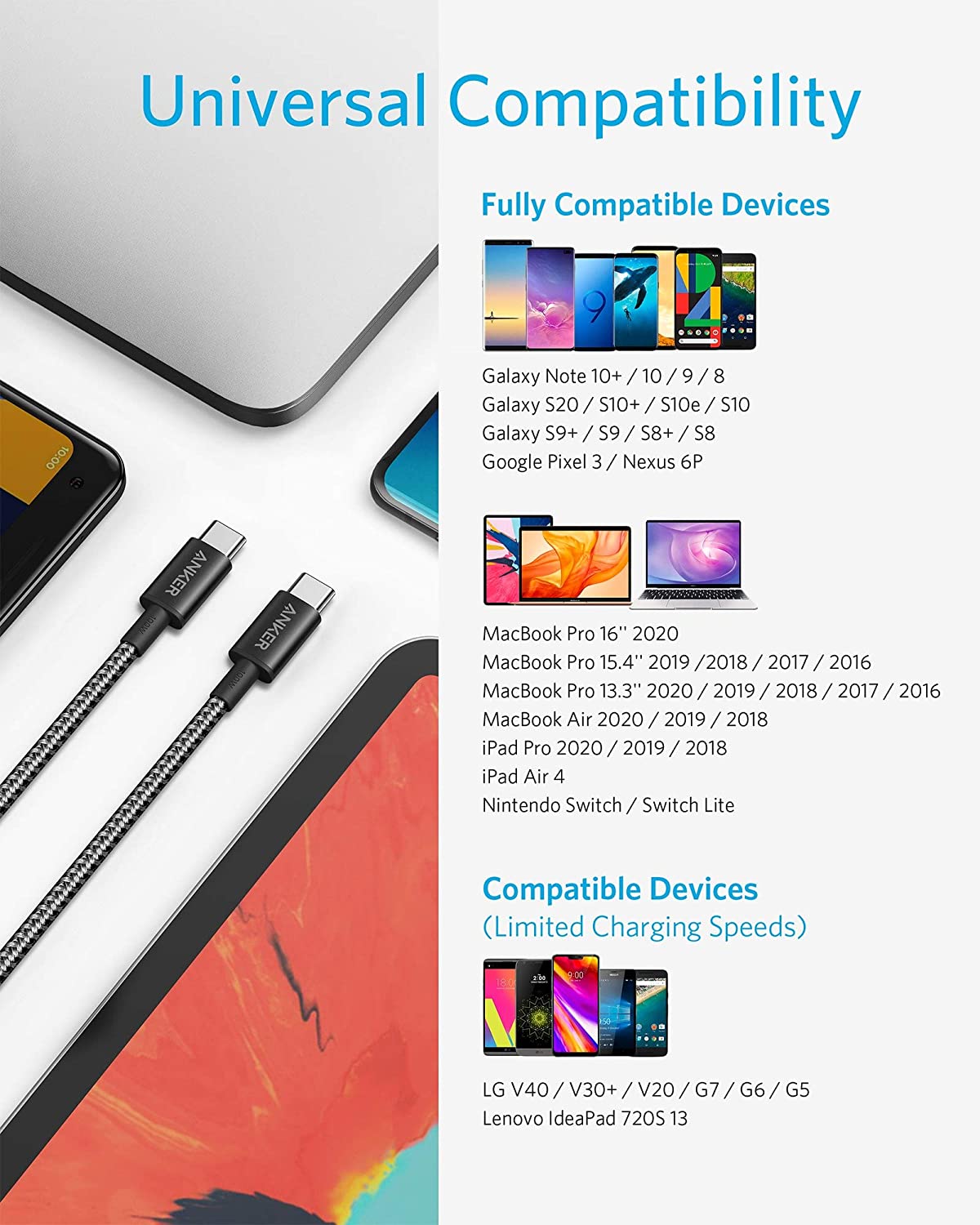 575 USB-C Docking Station (13-in-1) and New Nylon USB-C to USB-C 100W Cable (10 ft) O2