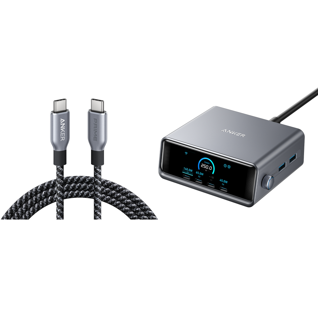 Prime Charger (250W, 6 Ports, GaNPrime) with USB-C to USB-C Cable (240W) G0