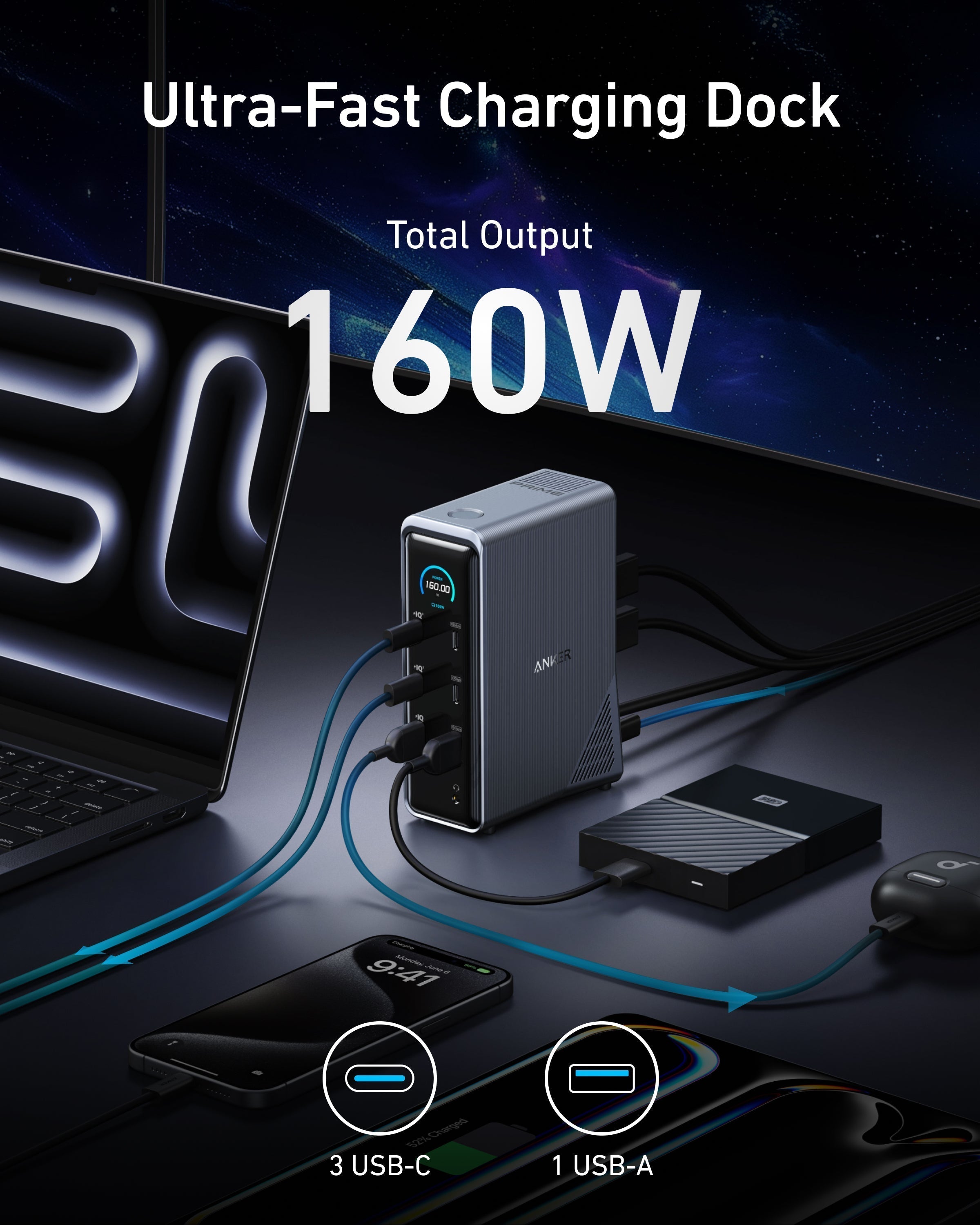 Prime Charging Docking Station with 240W USB-C to USB-C Cable U8