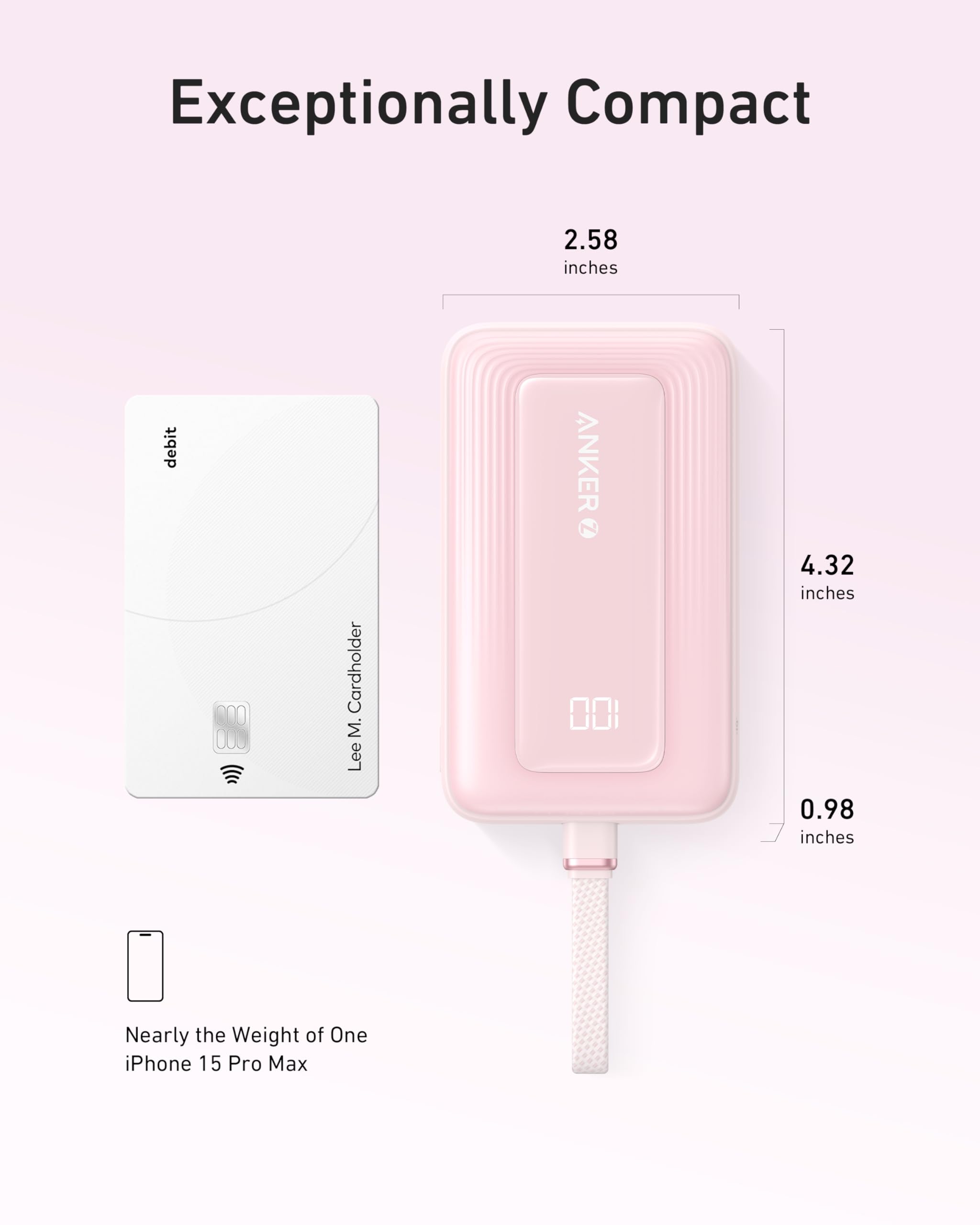 Zolo Power Bank (10K, 30W) with a 5.4-inch (13.7 cm) built-in USB-C cable. I3